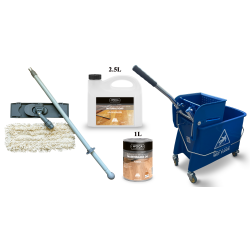 Kit Saving: DC122, Premium clean oiled floors inc Woca natural versions of Soap & Maintenance Oil plus Breakframe flat Mop & Bucket and wringer   (DC)